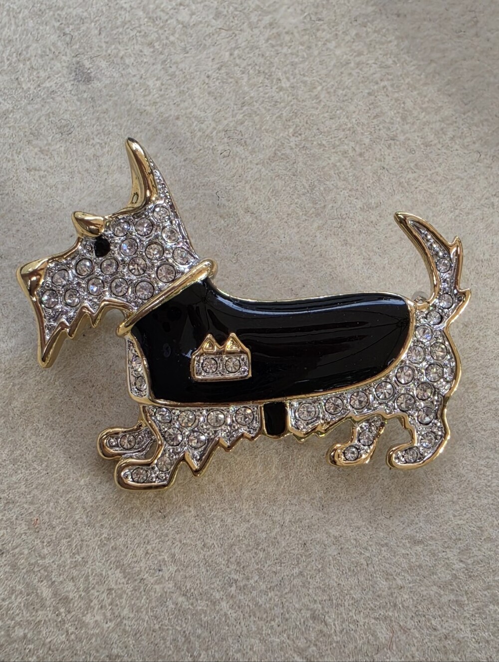 Betsey Johnson: Gold and Black Crystal Scottie Dog Pet Brooch Pin